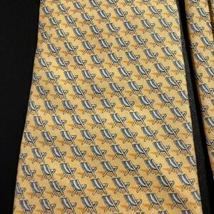 Vineyard Vines Tie Men’s Yellow Silk Beach Deck Chair Print Made In USA
